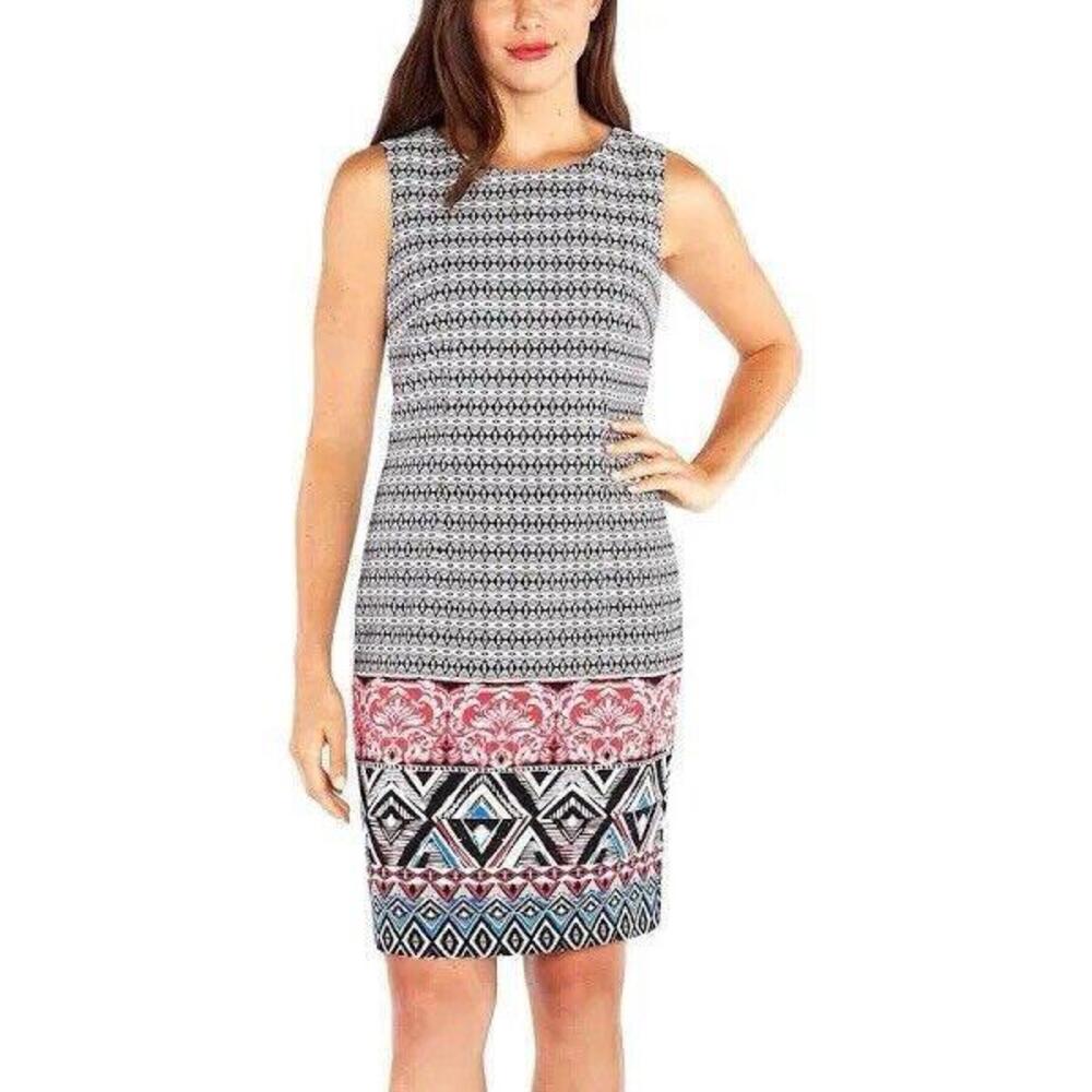 Mario Serrani Italy Women’s Black/White Geometric Print Sleeveless  Dress 10 New